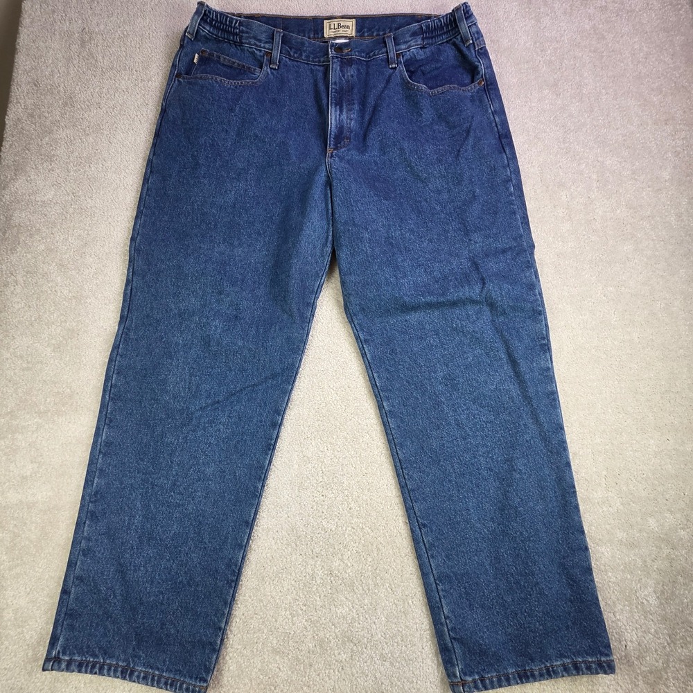 LL‎ Bean Comfort Waist Jeans Mens Blue Denim Plaid Lined 40x29 Relaxed Fit
